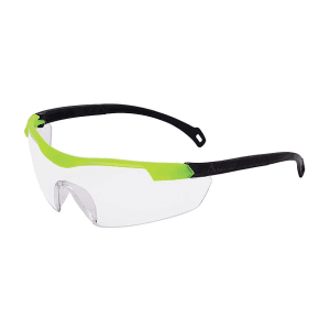 Karam UV Protected Safety Spectacles With Polycarbonate Clear Anti Fog Lens & Neon Green Color Frame, ES015(Clear/Antifog)NG