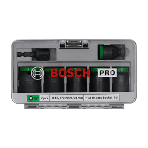 Bosch 7 Pcs 1/2 Inch Sq. Drive PRO Standard Impact Socket Set with Adapter, 2 608 003 032