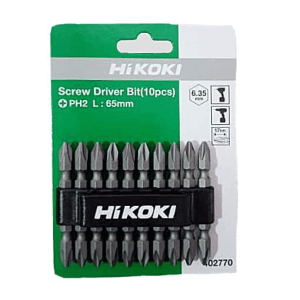 HiKoki 6 mm (Flat) x PH2 (Phillips) x 65 mm (Length) Double Ended Screwdriver Bits (Pack of 10 Pcs), 796253Z