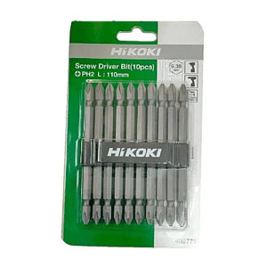 HiKoki 6 mm (Flat) x PH2 (Phillips) x 110 mm (Length) Double Ended Slotted Screwdriver Bits (Pack of 10 Pcs), 796254Z