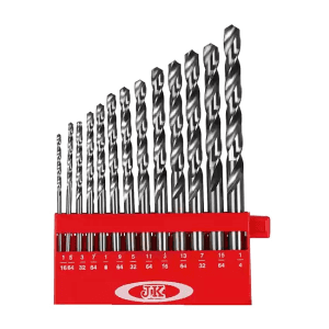 JK 1/16 - 1/4 Inch / 13 Pcs Ground Flute HSS Straight Shank Jobber Drill Bit Set, SD7709926