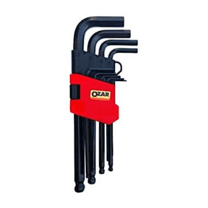 Ozar 9 Pcs (1.5 mm - 10 mm) Long Ball Point Allen Keys Set, Black Finish, AKA-9150