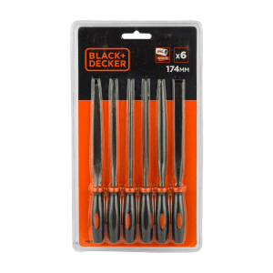 Black+Decker 6 Pcs 174 mm / 7 inch Steel Needle Files Set, BDHT22148