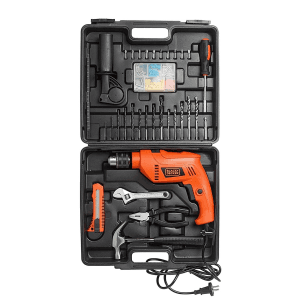 Black+Decker 13mm 550W Hammer Drill Hand Tools Kit For Home DIY & Professional Use 100 Pcs, HD555KMPR-B1