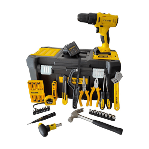 Stanley 12V / 1.5 Ah / 10 mm Cordless Hammer Drill Driver With Batteries & 48 Pcs Hand Tools Kit For Home, DIY & Professional Use, SCH121S1H