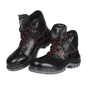 Karam Men's Deluxe Ankle Height Grain Leather Safety Shoe - Fibre Toe (Black), FS21BL