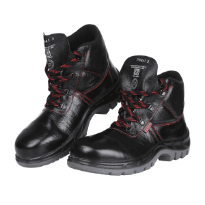 Karam Men's Deluxe Ankle Height Grain Leather Safety Shoe - Steel Toe (Black), FS21BL