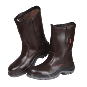 Karam Men's High Ankle Leather Safety Gumboot - Steel Toe (Dark Brown), FS51RG