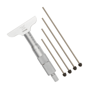 Mitutoyo 0 - 100 mm Depth Micrometer with Interchangeable Rods (63.5 mm Base Width), 129-111