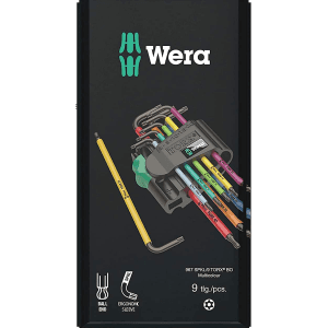 Wera 967 / 9 Pcs TX BO Multicolour 1 SB L-key Set For Tamper-Proof TORX® Screws, BlackLaser, 05073599001