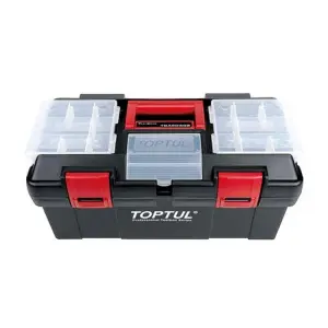 Toptul 18 Inch Medium Portable Tool Box With 30 Kg Load Capacity (Lid Fitted With 1 Fixed & 2 Removable Transparent Parts Box), TBAE0302