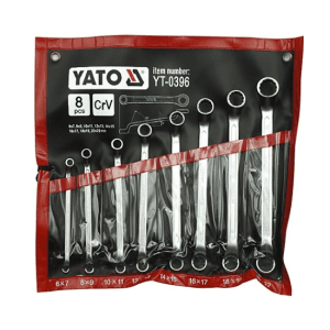 Yato 8 Pcs, (6 x 7 mm - 20 x 22 mm) Bi-Hexagonal Ring Spanner Set, YT-0396