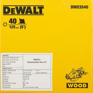 Dewalt 5 inch / 125 mm TCT Circular Saw Blade For Cutting MDF Plywood & Laminated Wood (40 Teeth), DW03540-IN
