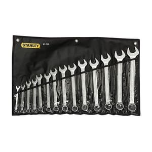 Stanley 14 Pcs, 3/8 inch - 1-1/4 inch Chrome Vanadium Steel Slimline Inches Fixed Square, Open End Imperial Combination Spanner Set, 1-87-709