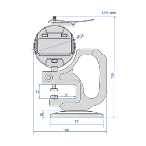Insize 0 - 10 mm / 0 - 0.4 inch Digital Thickness Gauge with Base (Type A), 2673-10