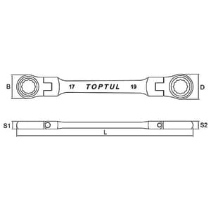 Toptul 16 x 18 mm Flexible Double Ring Ratchet Wrench (72 Teeth Ratchet Mechanism), AOAE1618