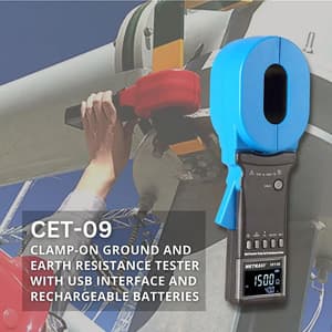 Metravi 4 Digits / 0.01Ohm - 1500Ohm Resistance Range Clamp On Ground Resistance Tester With Long Elliptical Jaw, CET-09