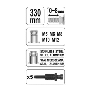 Yato M5 - M12 mm Hand Riveter Nut, YT-3612