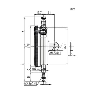 Mitutoyo 0 - 50 mm Large Dial Face & Long Stroke Dial Indicator, Lug Back - Series 3, 3058S-19