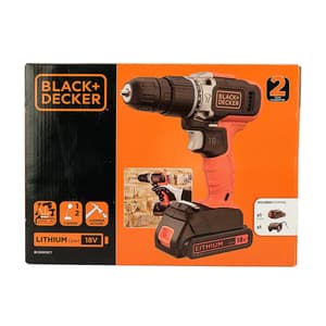 Black+Decker 18V / 10mm Cordless 2 Speed Hammer Drill Machine With 1x1.5Ah Li-ion Battery, BCD003C1-QW