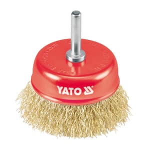 Yato 75 mm Dia. Cup Brush with Shaft (Crimped Brass Wire), YT-4750