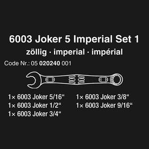 Wera 6003 Joker 5 Imperial Set 1 Combination Wrench Imperial, 05020240001