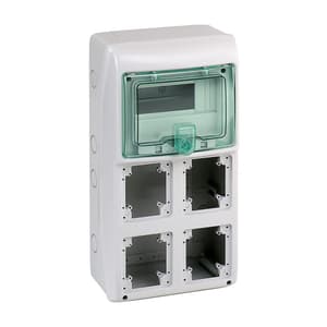 Schneider Electric 8 Module x 4 Horizontal Opening Enclosure Suitable To Mount Modular Devices And PratiKa 16A / 32A Socket (Weather Proof), 13179