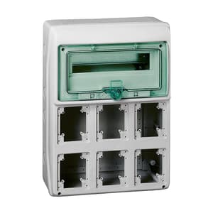 Schneider Electric 13 Module x 6 Opening Enclosure Suitable To Mount Modular Devices And PratiKa 16A / 32A Socket (Weather Proof), 13181