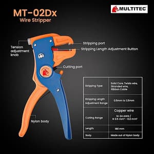 Multitec 7 inch / 180 mm Automatic Wire Stripper & Cutter, MT-02DX