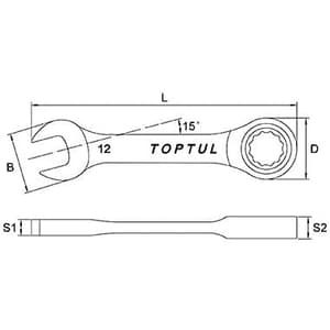 Toptul 19 mm Stubby Non - Reversible Ratchet Combination Wrench (72 Teeth Ratchet Mechanism), AOAB1919
