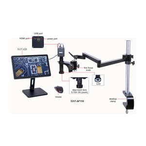 Insize 20 - 123X Flexible Arm Auto Focus Digital Microscope with Magnetic Stand, 5317-AF110