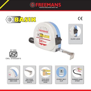 Freemans 7.5Mtr x 25mm Basik Steel Tape With Belt Clip & Lock, BKL7525