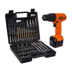 Black+Decker 9.6V 10mm Ni-Cd Cordless Keyless Chuck Drill Machine Driver Kit (Pack of 50 Pcs) Accessories Included, CD961K50-IN
