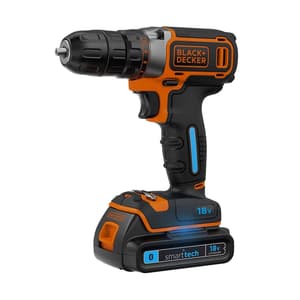 Black+Decker 18V / 10mm Li-ion Cordless Variable Speed Reversible Smart-Tech Cordless Drill Driver, BDCDC18KST-GB