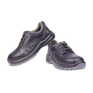 Tagra Low Ankle Double Density Grain Barton Leather Safety Shoes - Steel Toe (Black), Engine Lo B