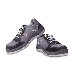 Tagra Low Ankle Double Density Buff Suede Leather Safety Shoes - Steel Toe (Black & Grey), Active Lo