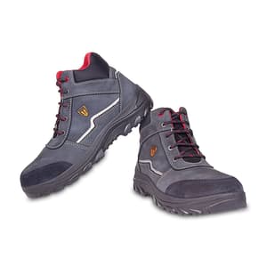 Tagra Mid Ankle PU Nitrile Rubber Suede Leather Safety Shoes - Steel Toe (Black & Grey), Supreme Mid