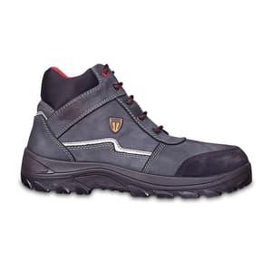 Tagra Mid Ankle PU Nitrile Rubber Suede Leather Safety Shoes - Steel Toe (Black & Grey), Supreme Mid