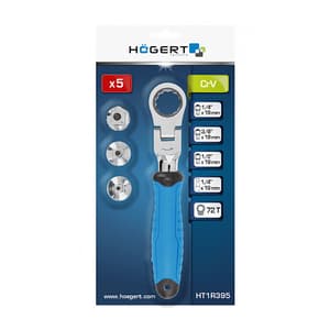 Hogert 1/4, 3/8 & 1/2 Inch Sq. Drive Ratcheting Wrench With Replaceable Adapters, HT1R395