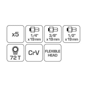 Hogert 1/4, 3/8 & 1/2 Inch Sq. Drive Ratcheting Wrench With Replaceable Adapters, HT1R395