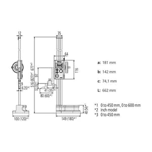 Mitutoyo 450 mm / 18 inch Absolute Digimatic Height Gauge With Slider Feed Wheel, 570-413