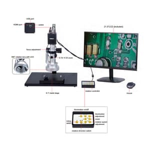 Insize 15X - 100X 3D Motorized Rotation Microscope with Display, 5301-D400