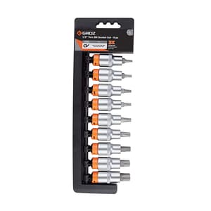 Groz 9 Pcs 1/2 Inch Sq. Drive Torx Bit Socket Set, KIT/BIT-SKT/TX/1-2/9/UG