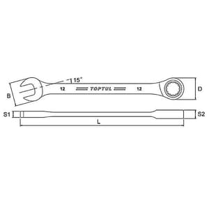 Toptul 14 mm Pro - Series Non - Reversible Ratchet Combination Wrench (72 Teeth Ratchet Mechanism), AOAF1414
