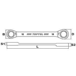 Toptul 10 x 11 mm Pro - Series Ratchet Double Ring Wrench (72 Teeth Ratchet Mechanism), AEAR1011