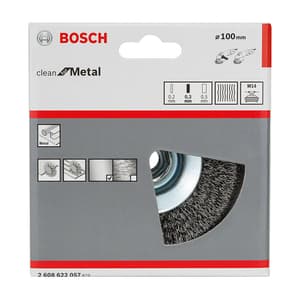 Bosch 100 mm Dia. Tapered Brushes For Angle Grinders Crimped Wire, 2 608 622 057