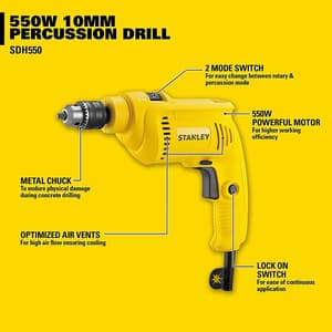 Stanley 10 mm / 550W DIY Drill Machine With 120 Pcs Mechanical Toolkit For Home & Professional Use, SDH550KM-IN