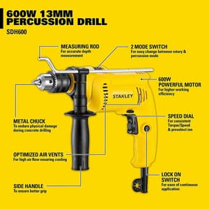 Stanley 13 mm / 600W DIY Drill Machine With 120 Pcs Mechanical Toolkit For Home & Professional Use, SDH600KM-IN
