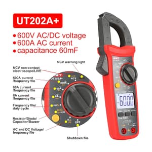 UNI-T 6000 Count / 600A AC TRMS Digital Clamp Meter, UT202A+