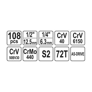 Yato 108 Pcs 1/4 & 1/2 Inch Sq. Drive Socket Set, YT-38791